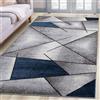 oKu-Tex Tappeto Salotto [80x150 cm] Morbido Pelo Corto Grigio Melange - Tappeto Blu per il Salotto per Soggiorno e Camera da Letto - Design Geometrico Moderno