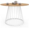 IDMarket - Tavolo da pranzo rotondo per 6 persone YUNA con piano in legno e gamba in filo metallico bianco 110 cm