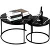 OHMG Set di 2 tavolino da salotto effetto marmo, tavolino per soggiorno, diametro 70 + 50 cm, grandi tavoli estraibili rotondi, aspetto marmo e struttura in acciaio dorato (nero, 60 x 60 x 45 x 40 x