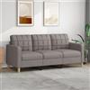 Homgoday Divano 3 Posti Moderno con Schienale, Divano Imbottito Doppio Soggiorno, Divano Ospite, Tessuto Poliestere, Tortora, 180 cm