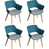 GrandCA HOME Set di 4 Sedie da Cucina Nordica Sedia da Pranzo con Gambe in Legno Massello, Sedie Imbottite per Camera da Letto, Soggiorno, Cucina,Lago Blu