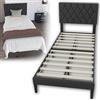 Suusolny Struttura per letto con testiera in pelle e rete a doghe, letto singolo o matrimoniale, montaggio semplice con strumenti di installazione, telaio del letto fino a 300 kg, nero, 90 x 200 cm
