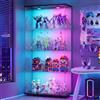 BPKADHY Vetrinetta in Vetro,Vetrinetta Espositiva LED RGB a 7colori,Vetrina Soggiorno Moderna con 4 Ripiani in Vetro con 2Porta e Serratura,Vetrine per Collezionismo,164x80.5×36.5cm,Vetrina negozio,Nero