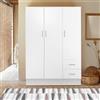 Bissolo Casa Armadio Multiuso Bianco Opaco 120x50x170 cm con 3 Ante e 2 Cassetti, Mobile con Tubi Appendiabiti in Laminato, Armadio per Camera da Letto, Ripostiglio e Garage