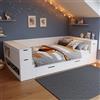 MSMOK Lettino per bambini, letto singolo, mensole e spazio di archiviazione, multifunzionale con cassetti, con comodino, con spazio di archiviazione, senza materasso (bianco+140 x 200 cm)