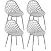 buybyroom Set di 4 sedie da cucina, in plastica, per soggiorno, con gambe in metallo, set fino a 120 kg, colore: grigio