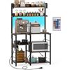 COSTWAY Scaffale da Cucina con Multipresa, Supporto per Microonde a 5 Ripiani con Luci LED, Mensole Portaoggetti, Scaffale Multifunzionale per Cucina Soggiorno Bar, 90 x 40,5 x 147 cm