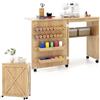 LIFEZEAL Mobile per Macchina da Cucire, Tavolo Macchina da Cucire, Armadietto Cucito, Salvaspazio, Moderno, 5 Ruote, 2 Mensole, 18 Ganci per Filo, 1 Ripiano, Pieghevole, 116x40x76cm, Legno, Naturale