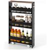 KOMFOTTEU Carrello Portaoggetti a 4 Ripiani con Ruote Rirevoli a 360°, Carrellino Scorrevole con Maniglia Slim, da Bagno, Cucina, Lavanderia, 47,5 x 13 x 80,5 cm (Nero e Marrone, Senza Presa)
