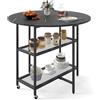 RELAX4LIFE Tavolo da Pranzo Pieghevole, 100 x 100 x 80cm, Tavolo Cucina Rotondo con 2 Mensole e Ruote Bloccabili, Stile Moderno con Piano Effetto Marmo, per Cucina e Soggiorno (Nero)