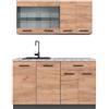 Vicco Cucina monoblocco R-Line, Rovere dorato, 140 cm, PL Marmo, adatto per l'espansione flessibile con moduli aggiuntivi