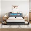 FOERPL Letto con Cassetti, Letto Matrimoniale 160 x 200 con Contenitore, Telaio del Letto con LED e Porta di Ricarica USB, 4 Cassetti in Ferro, Letto Imbottito in Tessuto di Velluto Morbido, senza