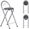 ZZINOKE Sgabello Bar Pieghevole,Nessun Montaggio Richiesto,Sgabello Pieghevole Portatile per Cucina,Bistrot,Negozio,Eventi all'Aperto, Altezza seduta 61 cm (Argento e Nero)