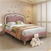 Aunvla Letto Imbottito a LED Singolo 90 x 200 cm, Struttura Con Rete a Doghe e Testiera Regolabile, Rosa, per Ragazzi, Camera da Letto e Ospiti