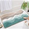 FANSU Tappeto Bagno Antiscivolo, Tappeto Cucina in Microfibra Tappetino Bagno Assorbente Tappeto Doccia Lavabile per Bagno, Cucina, Camera da Letto (50x80cm,Onde Mare)