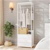 VOWNER Appendiabiti da Terra con Panca e 3 Cassetti, Mobile Ingresso Multifunzionale 60cm, Stand Appendiabiti con Barra e Scarpiera, Attaccapanni Salvaspazio Moderno per Corridoio e Camera, Bianco