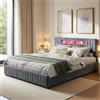 Zorvani Letto imbottito 160 x 200 cm con testiera LED, letto idraulico con contenitore, letto matrimoniale con struttura in metallo e rete a doghe in legno, letto a molle, velluto