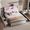 WOBOPCG Letto matrimoniale imbottito, 180 x 200 cm, LED, con rete a doghe, spazio di archiviazione, con 4 cassetti, 180 x 200 cm, con spazio di archiviazione, funzionale, con USB e tipo C, beige + velluto