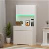 IGTOPS Armadio da cucina con illuminazione a LED, armadio alto a buffet, 170 cm, multiuso, con presa e 3 cassetti, scomparto aperto, da cucina, da bagno, da 170 x 100 x 38,5 cm, bianco
