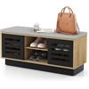 RELAX4LIFE Panca Scarpiera Legno con Cuscino, Panca Porta Scarpe con 6 Livelli e 3 Ripiani Regolabili, 2 Porte Scorrevoli, Risparmio di Spazio, Portascarpe per Ingresso, 99,5x34,5x46cm (Grigio)