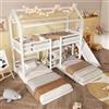 Arhatreya Letto a castello 90 x 200 cm, letto a castello con scivolo, letto a castello con 3 posti letto, letto per ragazzi e ragazzi (senza materasso) bianco
