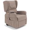 REDÒKASA Poltrona Relax Elettrica Tokyo 4 Motori 2 + 2, per anziani e disabili, 4 ruote, sistema reclinazione e alzapersona, funzione guida, batteria con 172 minuti di autonomia, orecchie laterali (Tortora)
