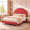 NLDGR Letto matrimoniale imbottito 140 x 200 cm con testiera a forma di fiore a forma di conchiglia e rete a doghe, tessuto in velluto, per adolescenti, ragazze, letto per ospiti (rosso)