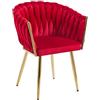 IlGruppone Poltrona Con Schienale In Velluto Intrecciato Design Moderno, Sedia Imbottita Circolare con Gambe in Metallo Placcato Oro Poltroncina - Bordeaux