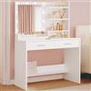Hzuaneri 90 cm Toeletta da Trucco con Illuminazione a LED, Toeletta da Trucco con specchio, 3 livelli di luminosità, 2 cassetti, 4 ripiani aperti e 2 scomparti, moderna, Bianca DT42703XEU