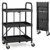 GYMAX Carrello Pieghevole a 3 Livelli, con 4 Ruote Universali, Carrello a Spinta di Stoccaggio, per Casa Ufficio e Magazzino, 61 x 44 x 96 cm, Nero