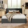 Shye Letto imbottito, idraulico, matrimoniale, rete a doghe in legno, letto con rete a doghe in metallo, lino (grigio, 180 x 200 cm)