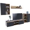 MATKAM Parete attrezzata Dedal, parete attrezzata soggiorno moderno, mobile soggiorno con tavolo TV completo (rovere Artisan-nero)
