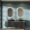 Planetmöbel LUX Set di mobili da bagno, composto da lavandino da 180 cm con mobiletto alla base, 2 lavabi sopra piano da 60 cm neri, 2 specchi da 50 cm (senza LED) Mobiletto sotto lavabo Oro Rovere