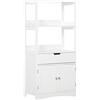 kleankin Mobile Bagno con Mensole, Armadietto e Cassetto, Mobiletto da Bagno Multiuso in Legno, Bianco, 60x33x122.5cm