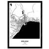 Nacnic Poster mappa di Malaga - Spagna. Fogli città della Spagna con i mari e fiumi, in colore nero. formato A4