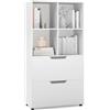 GIANTEX Libreria con 4 cubi e 2 cassetti, scaffale da libreria a piedi con kit antiribaltamento, mobile di stoccaggio autoportante per ufficio, soggiorno, ufficio casa (bianco)
