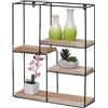 Mendler Scaffale mensola portaoggetti pensile 4 Ripiani HWC-K76 Rettangolare 51x40x11cm Ferro Verniciato - Legno Chiaro