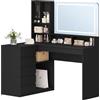 Hzuaneri Toeletta da Trucco Grande con Illuminazione a LED, Nero | Toeletta da Trucco con specchio, Postazione Truccos angolare a L con 7 scomparti aperti, ganci per collane, DT42506XEU