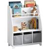 SoBuy Libreria Montessoriana per Bambini Scaffale con Vani Portaoggetti e 3 Scatole Libreria Bambini Scaffale Portagiochi per Cameretta Bianco 63x28x80 cm, KMB34-W