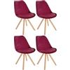 CLP Set di 4 sedie Sofia in velluto I Sedie per visitatori con robusta struttura a 4 gambe in legno, Colore:bordeaux, Colore del telaio:natura (rotondo)