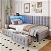 NNJN 90 x 200 cm, divano letto imbottito con 2 cassetti e lampada da comodino a LED, porta USB e tipo C, letto multifunzionale per bambini, divano letto singolo (grigio scuro)
