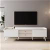 boorbin Mobile TV con due cassetti, tavolo TV, piano basso con due ante scorrevoli, struttura squisita, 160 x 40 x 58 cm (bianco + legno)