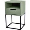 POSNORD Comodino Moderno Camera da Letto L38 x P36 x H63 cm, Tavolino Notte con Cassetto e Gambe in Metallo, Design Scandinavo, Mobiletto Contenitore Compatto, Comodino Verde Chiaro