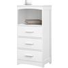 EUGAD Mobile da Bagno Autoportante 3 Cassetti, Cassettiera con 1 Piano e 1 Scomparto a Giorno, Maniglie Argentate, per Ingresso, Soggiorno, Camera da Letto, in MDF, 40x26,5x80cm, Bianco