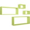 MODULARREDO | MERLINO Set 4 Mensole da Muro, Pensile Bagno, Scaffale Parete, 75x30 e 60x25 p15.5 cm, 2 da 25x15 cm, Verde - Made in Italy