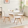 DEYARNA HOME Set Sala da Pranzo,Tavolo da Pranzo Rotondo con 4 Sedie da Pranzo Trasparenti (Cuscino in Pelle Sintetica), Ideale per Cucina, Soggiorno, Sala da Pranzo, Ufficio (RD_Bianco)