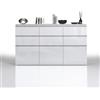 WHOUS Credenza e Buffet MAGIC per Soggiorno con 3 Ante e 6 Cassetti, Madia per Salotto, Cucina e Sala da Pranzo in Legno, 180x40x105, Bianco Lucido