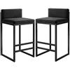 Generic Set di 2 sgabelli da cucina in velluto nero - sedie da bar moderne per cucina isola/pub - altezza 65,6 cm con schienale e struttura in metallo