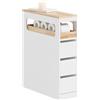 SoBuy Mobiletto Bagno Salvaspazio Cassettiera Bagno Stretto 3 Cassetti con Ruote per Angoli e Nicchie per Piccoli Spazi e Famiglie Bianco 65x23x82cm BZR54-II-W
