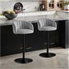 STOOLINK Set di 2 Sgabelli da Bar, Sedia da Bar Tessuto Velluto al Latte, Sgabello Cucina con Schienale e Bracciolo, Sgabello da Bar Regolabile, Sgabello Alto Girevole a 360° con Poggiapiedi - Grigio